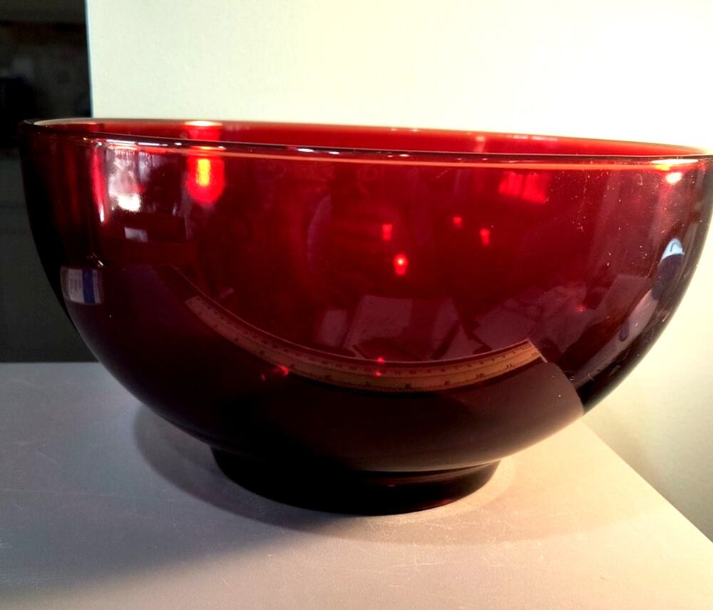 907.  Ruby Red Glass Salad Bowl Vintage